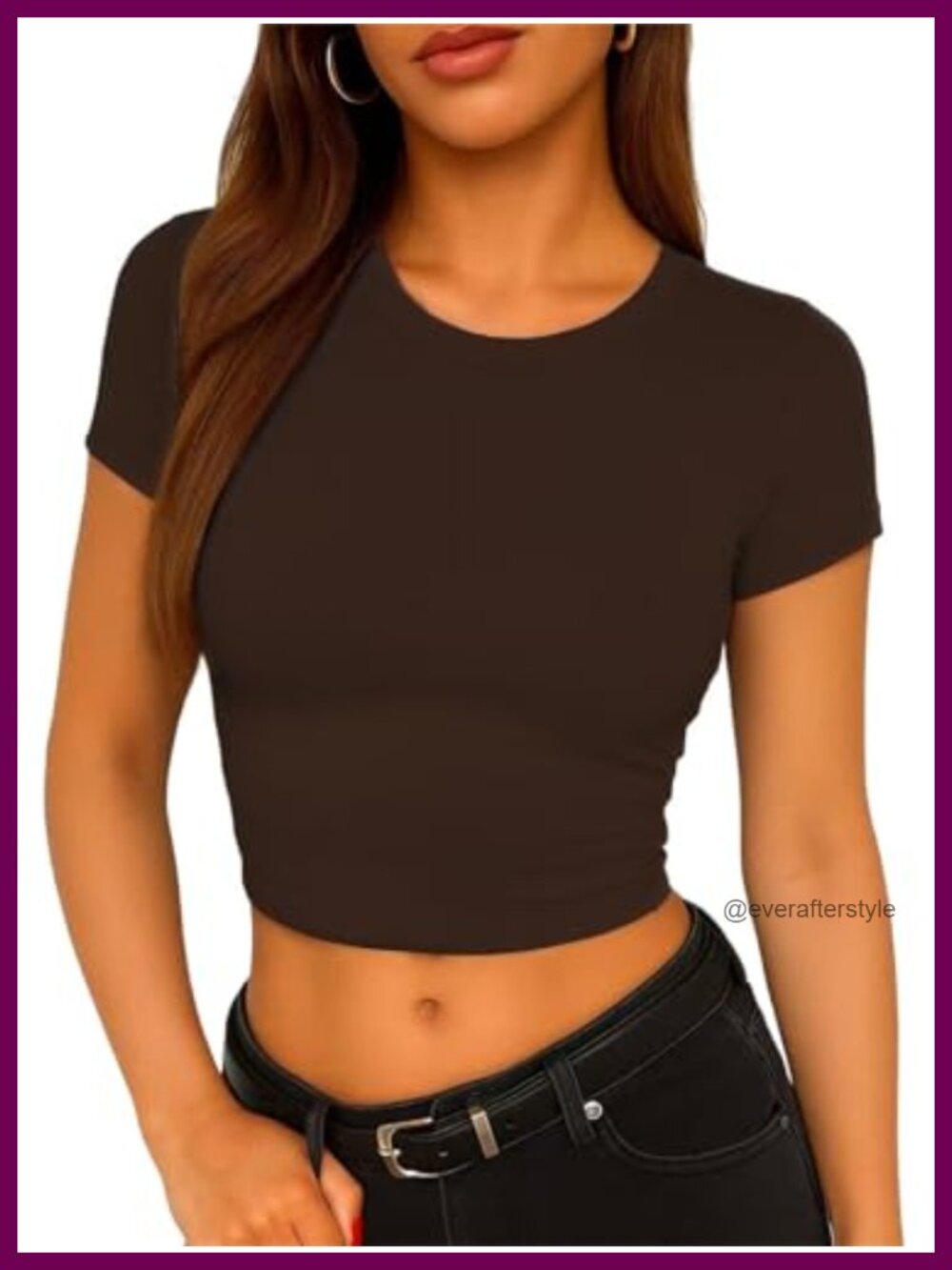 Women's Cotton Stretch Crop Top Crew Neck Slim Fit Short Sleeve Tee